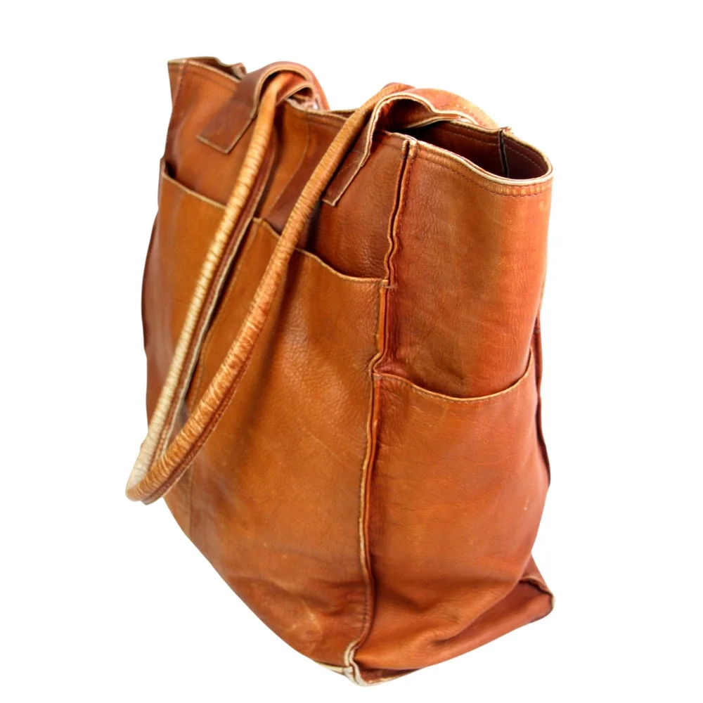 LARGE Graffeo BROWN GENUINE LEATHER SHOULDER BAG TOTE HANDBAG BOHO PURSE